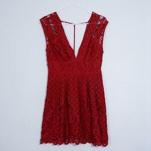 Free People Dress Lace Floral One Million Lovers Maroon Size 4 Small